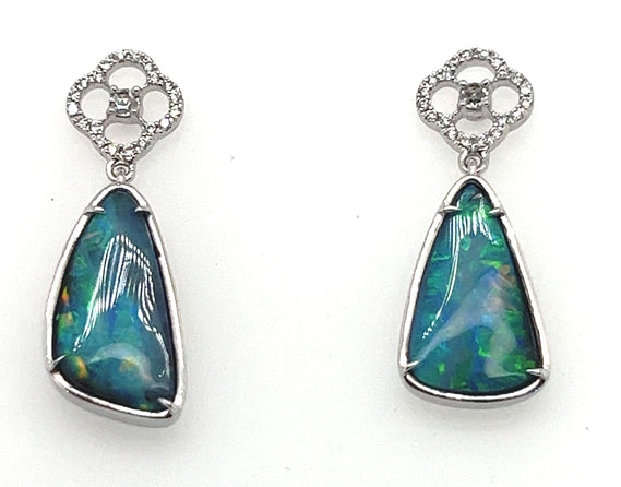 Boulder Opal & Diamond Drop Earrings