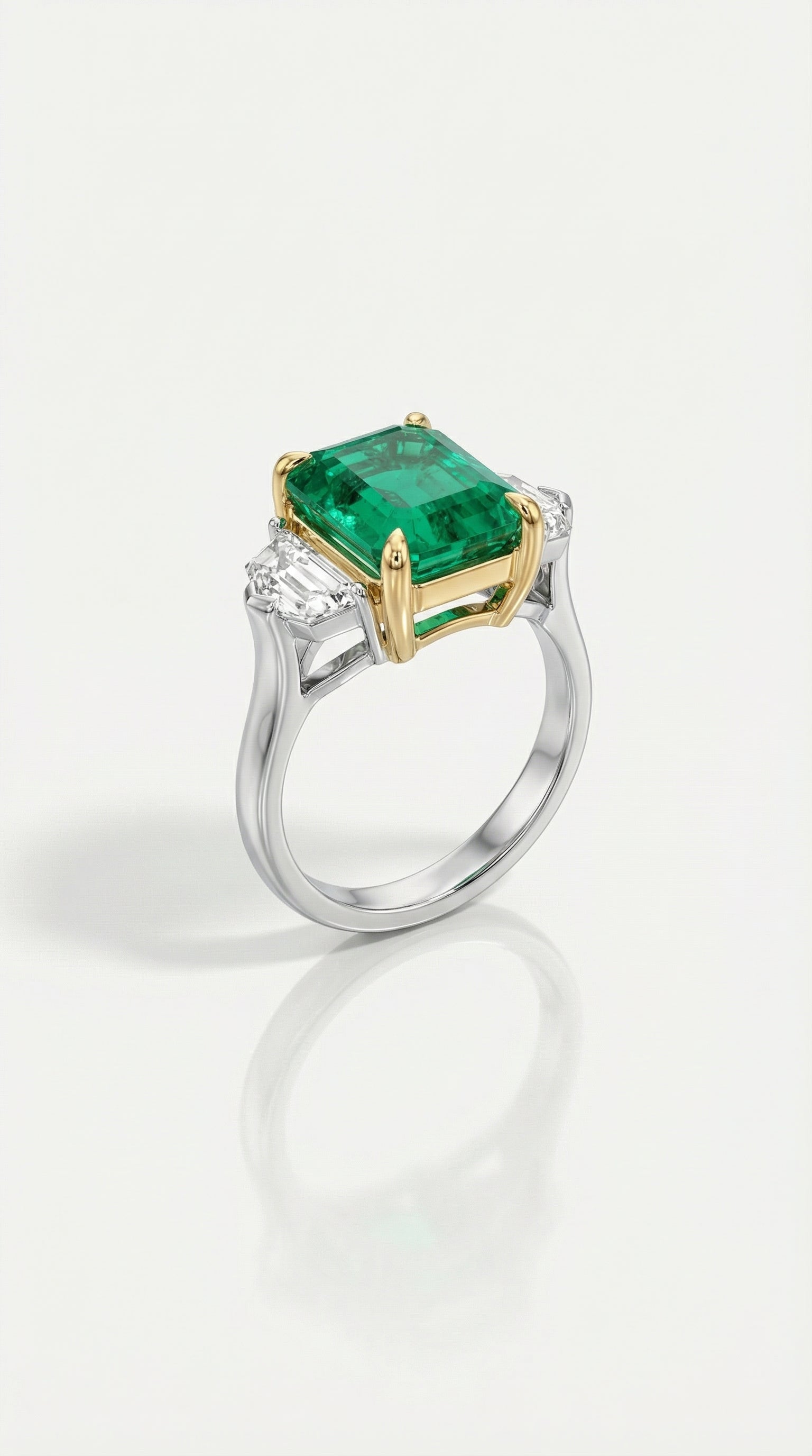 Trilogy Colombian Emerald & Trapezoid Cut Diamonds Ring