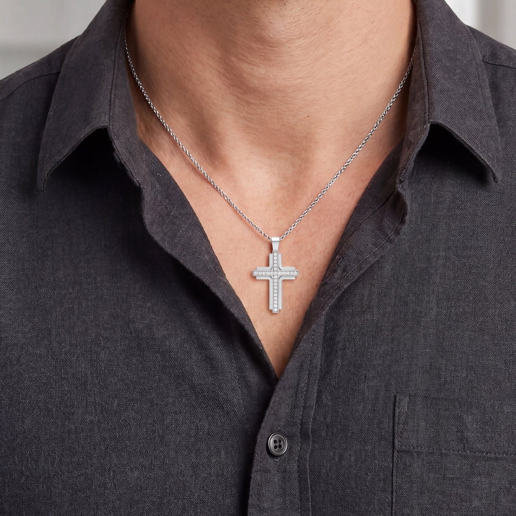 Gerasimos - Medium White Gold Cross Full Pave Diamonds, view 2 — Levendi Jewellers