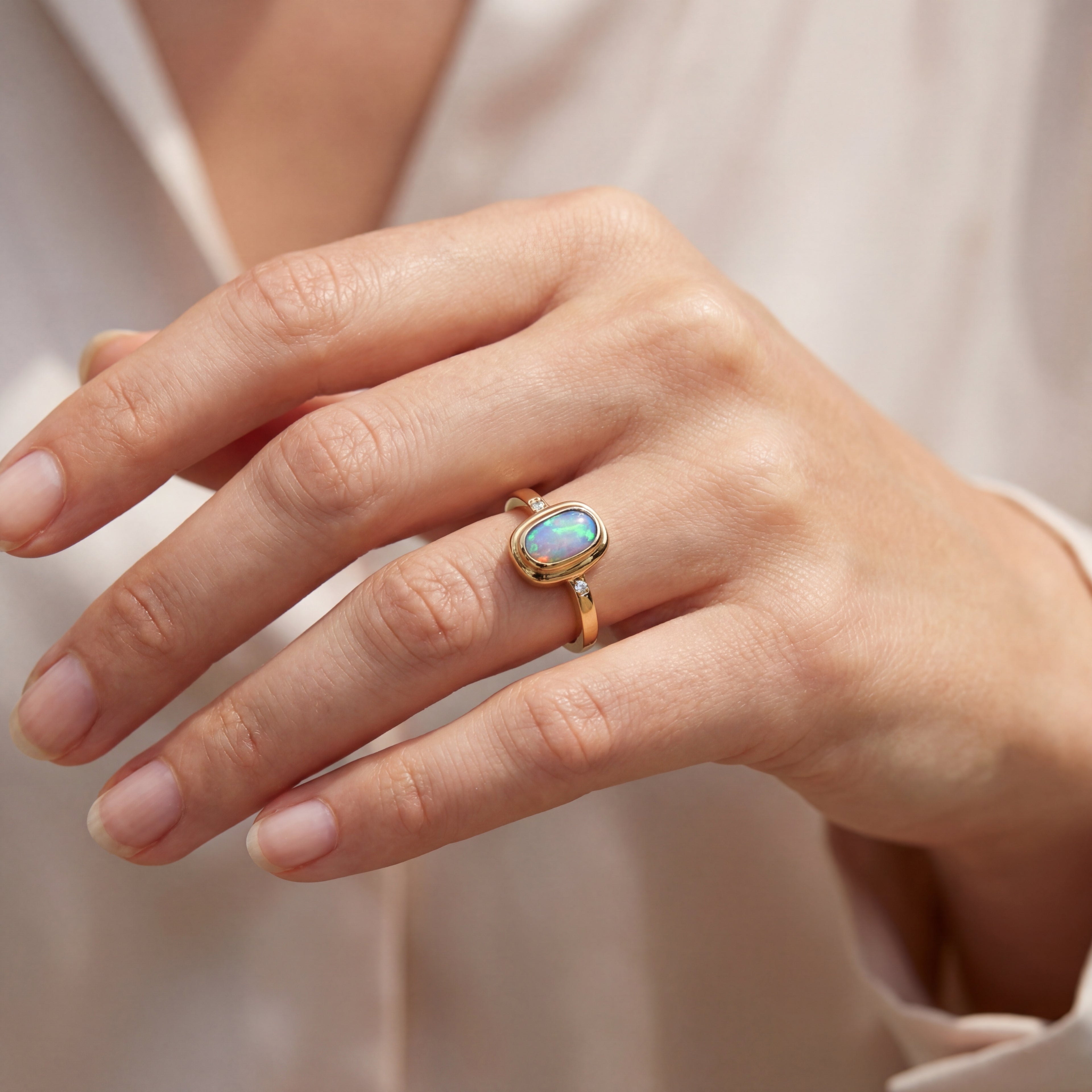 Australian Boulder Opal & Diamonds Trilogy Ring