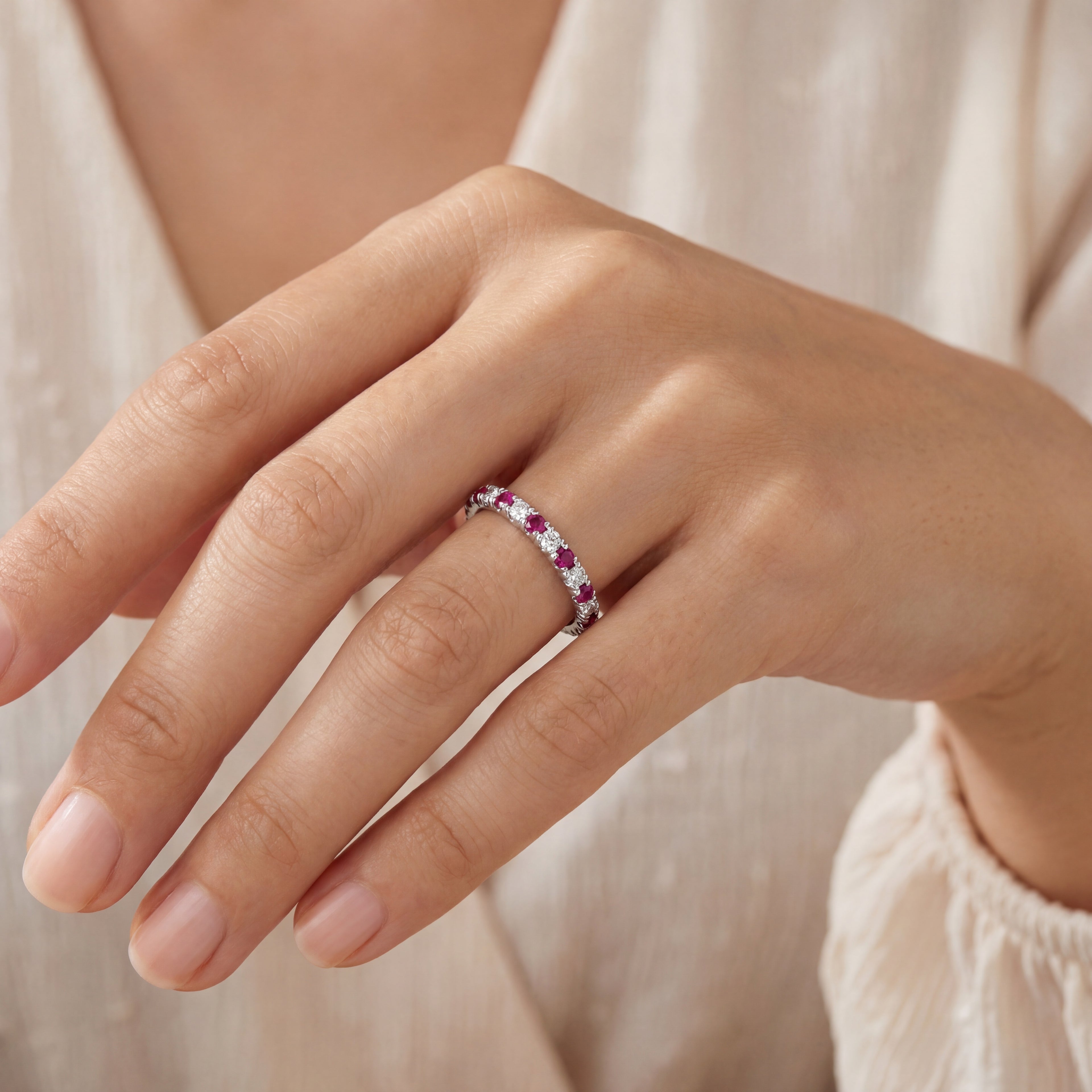 Wedding Band - White Gold Diamond and Ruby