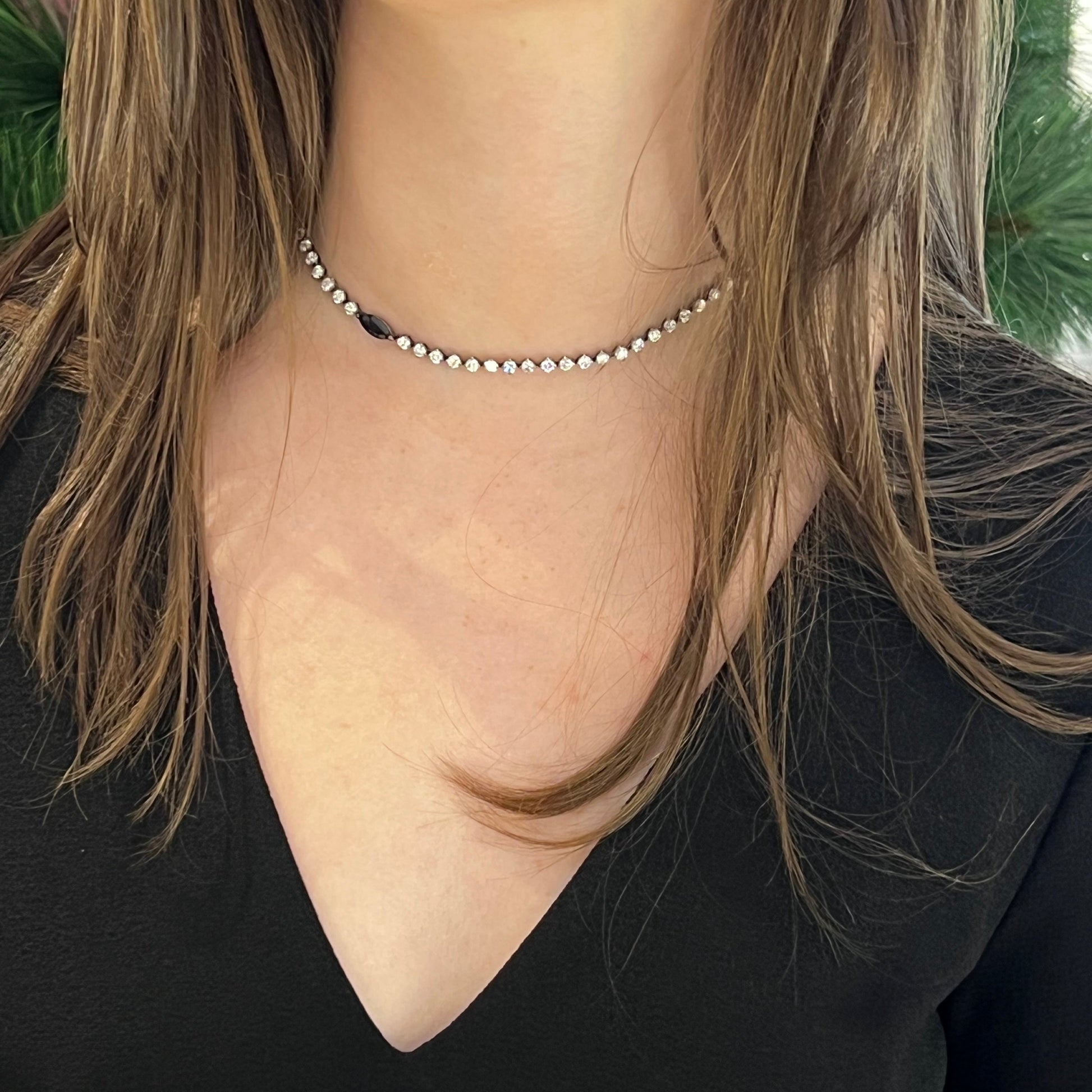 Australian Blue Sapphire Marquise Diamond Tennis Necklace