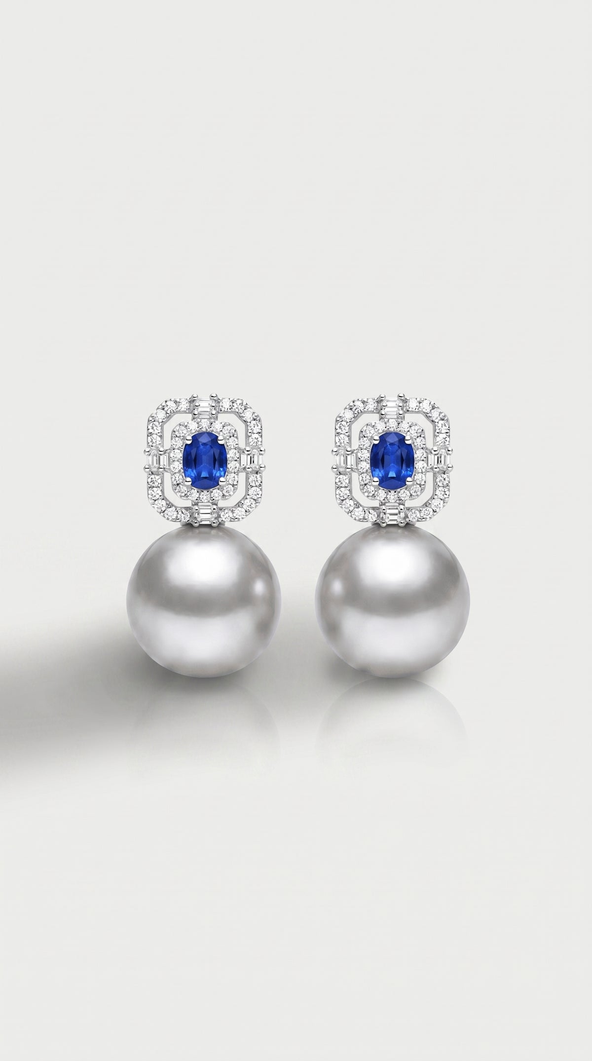 South Sea Pearl Sapphire & Diamond Drop Earrings — Levendi Jewellers
