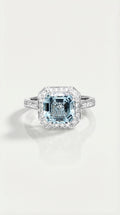Square Set in Aquamarine & Diamond Ring