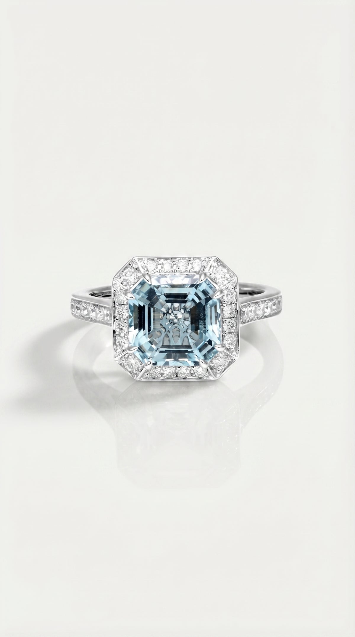 Square Set in Aquamarine & Diamond Ring — Levendi Jewellers
