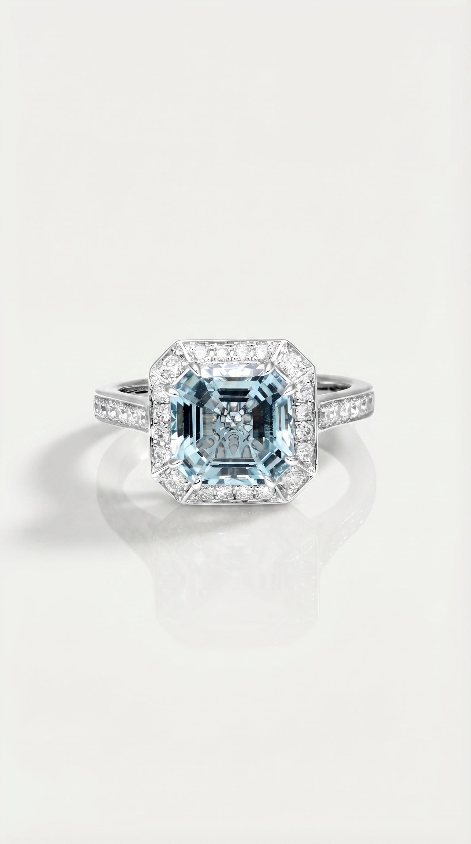 Square Set in Aquamarine & Diamond Ring