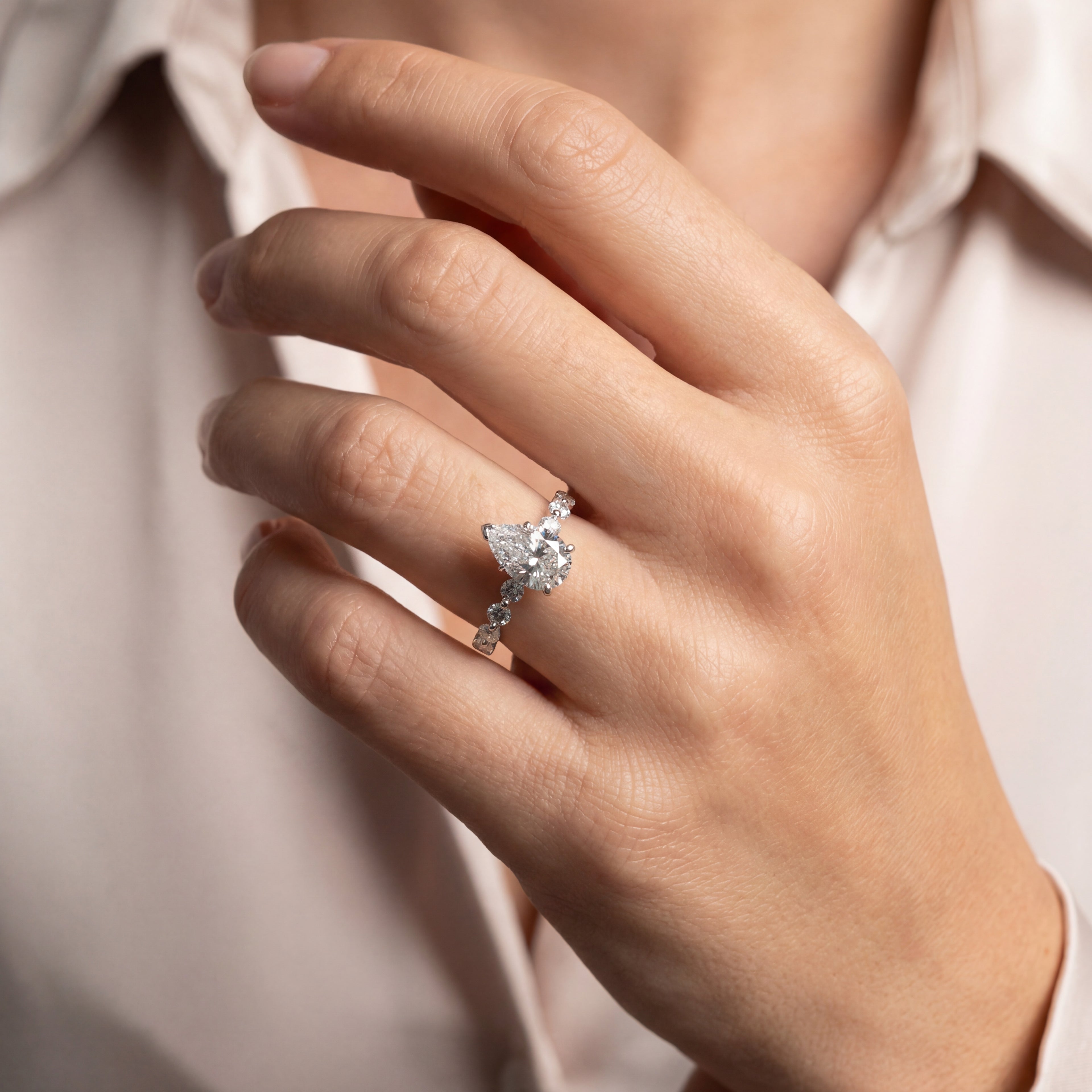 Levendi Classic - Pear Cut Marquise & Round Diamond band Engagement Ring