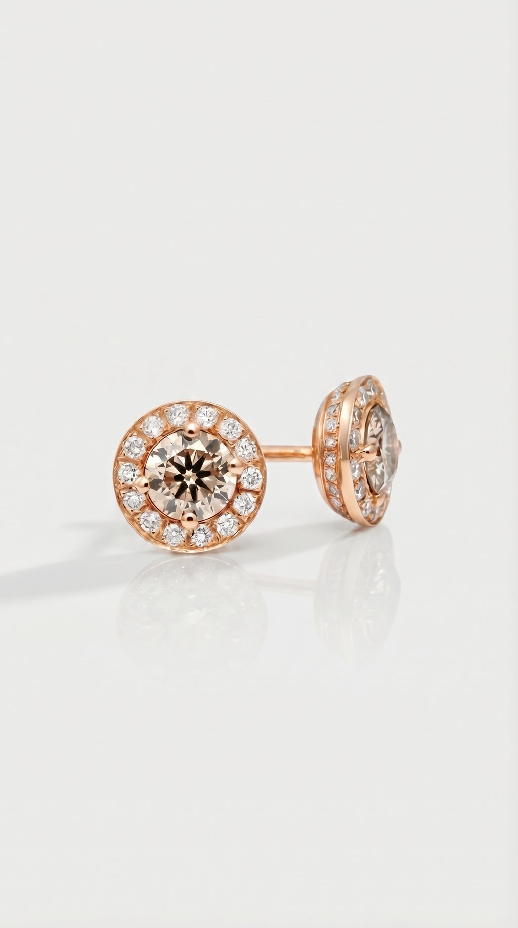 Fancy Cognac Diamond Hidden Halo Earrings — Levendi Jewellers