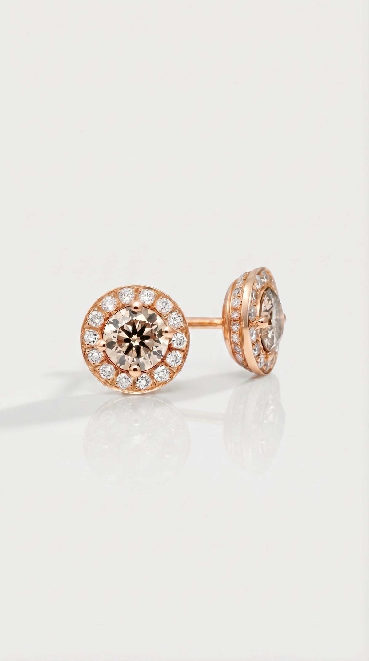 Fancy Cognac Diamond Hidden Halo Earrings — Levendi Jewellers