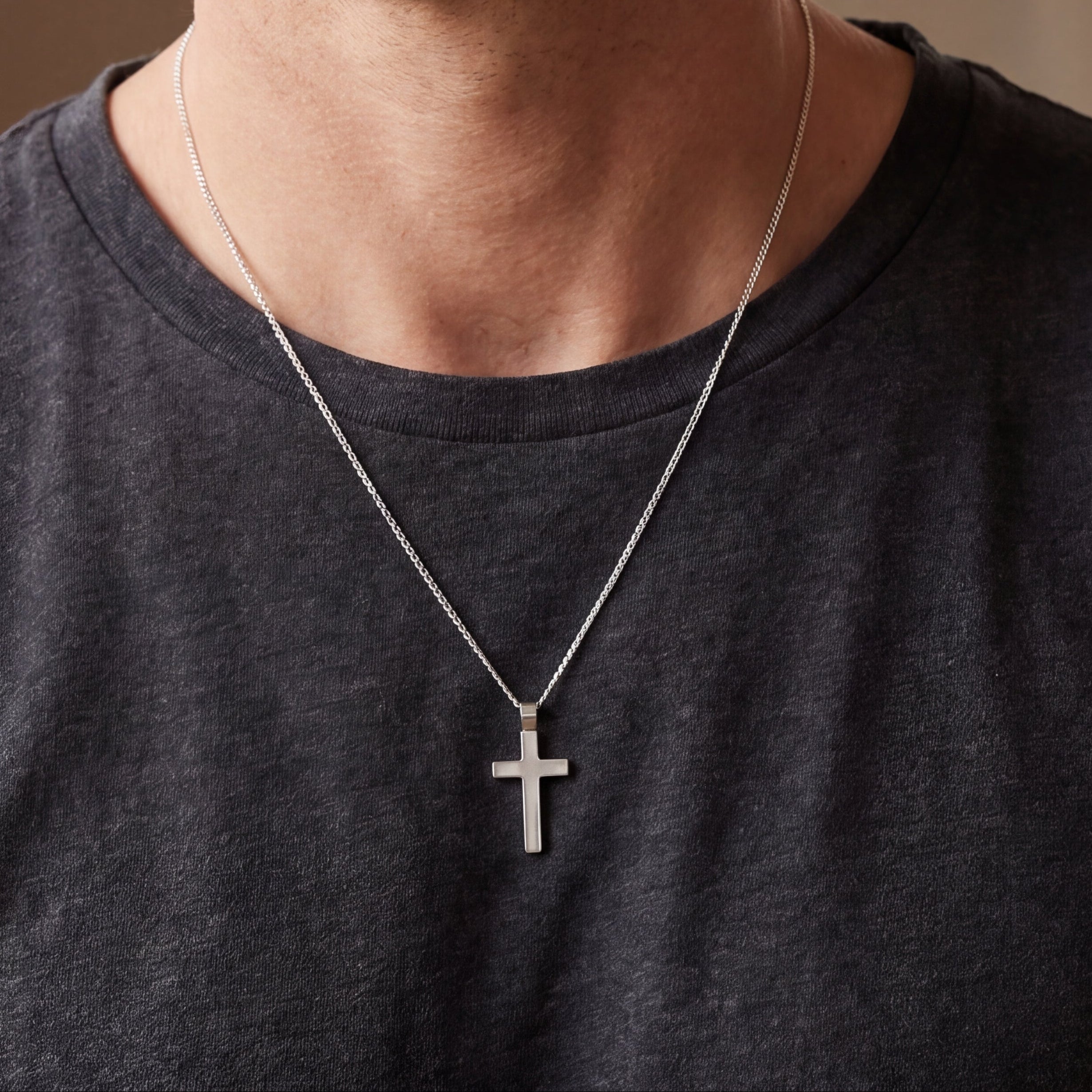 Panos - Medium White Gold Cross and Matt Finish