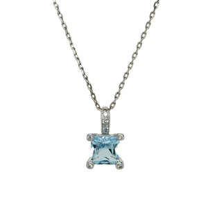 Princess Cut Aquamarine Diamond Pendant