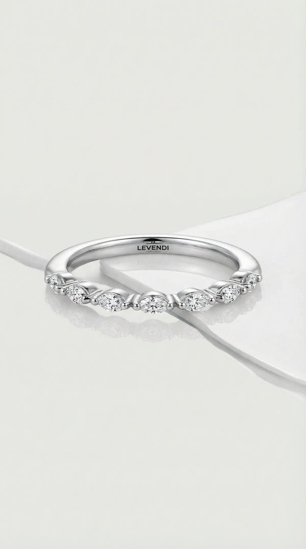 Wedding Band - Marquise Diamonds Shared Claws — Levendi Jewellers