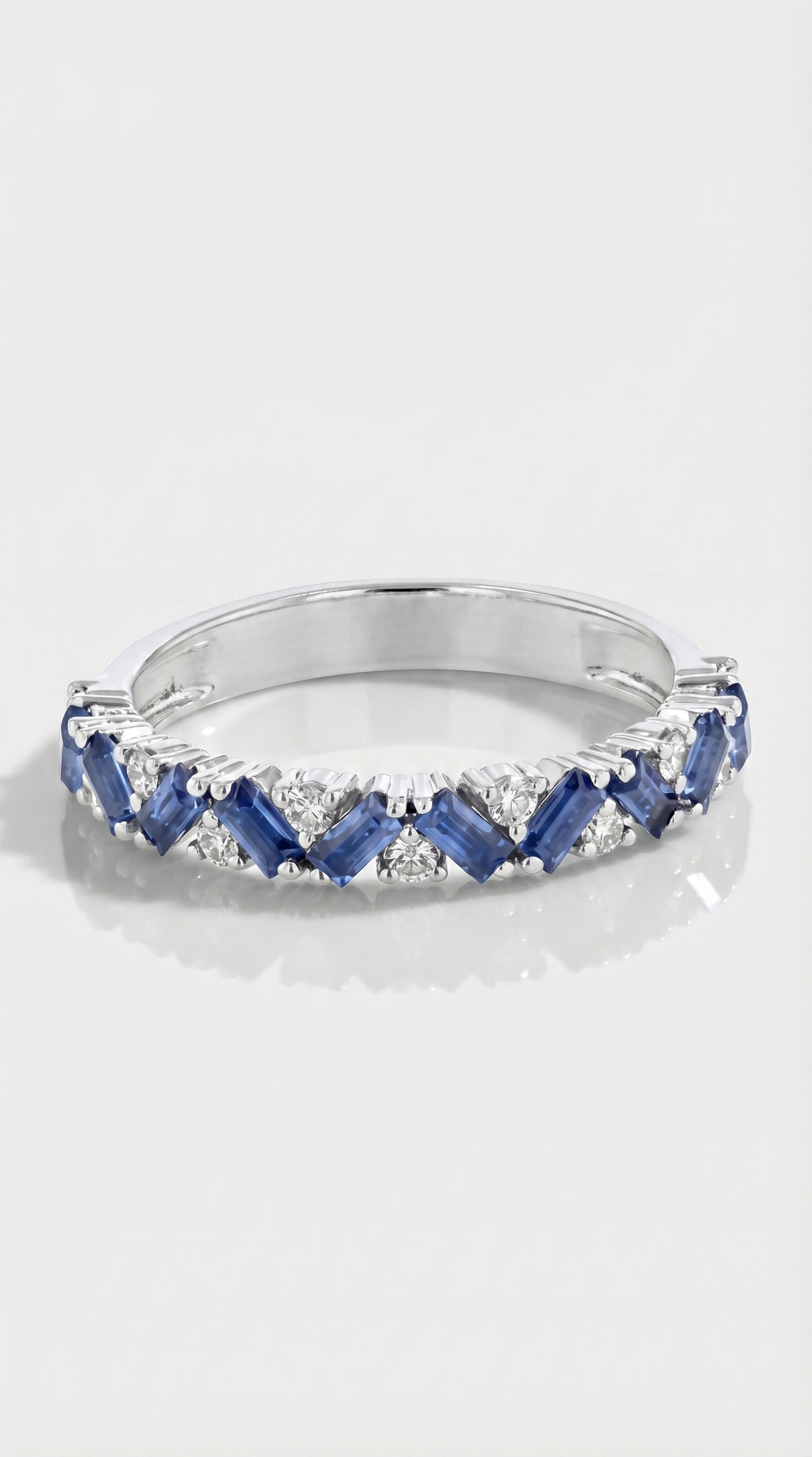 Rainbow - Petite Baguette Blue Sapphire Band — Levendi Jewellers