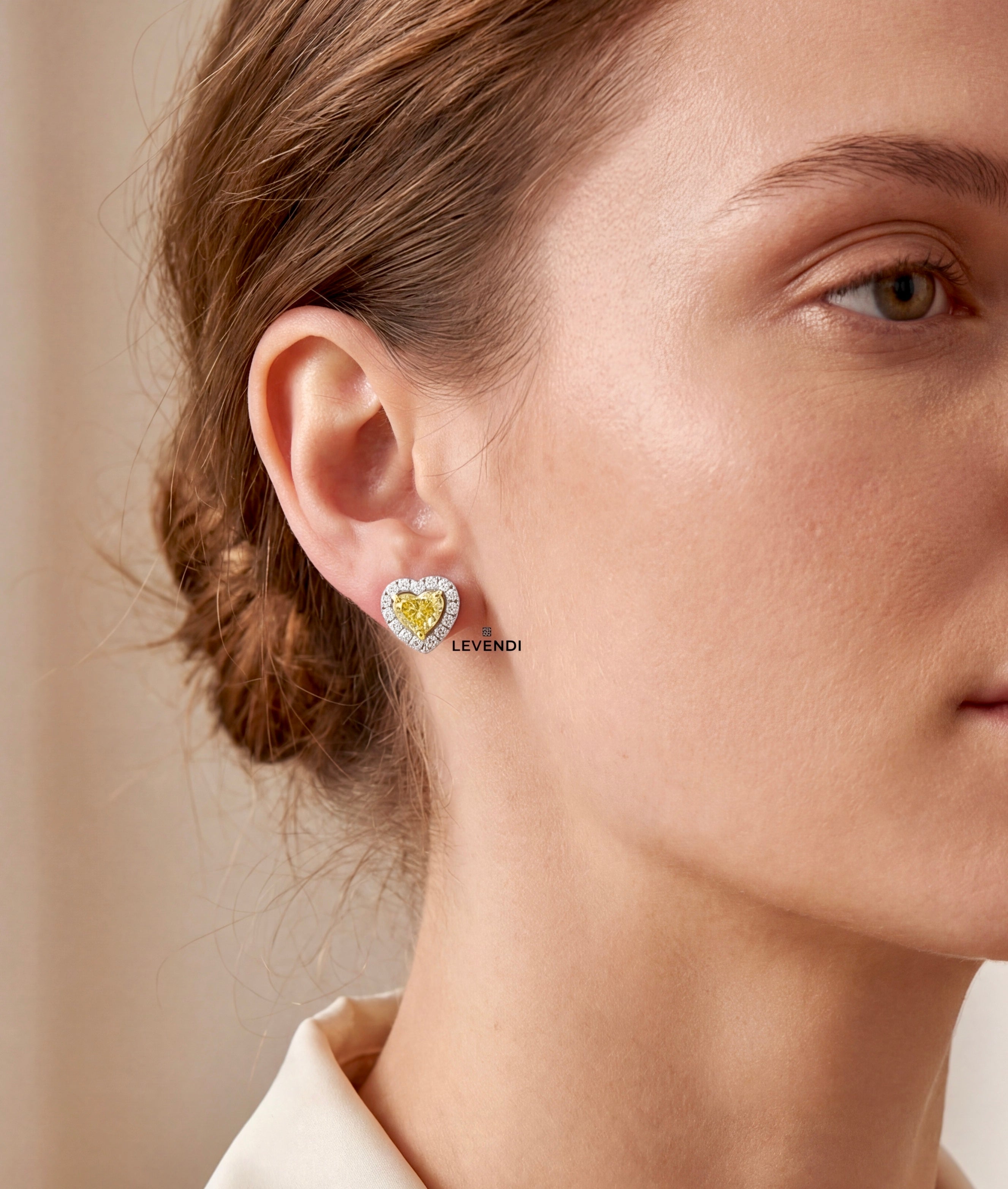 Amour - Yellow Diamond Heart Shape Studs Earrings