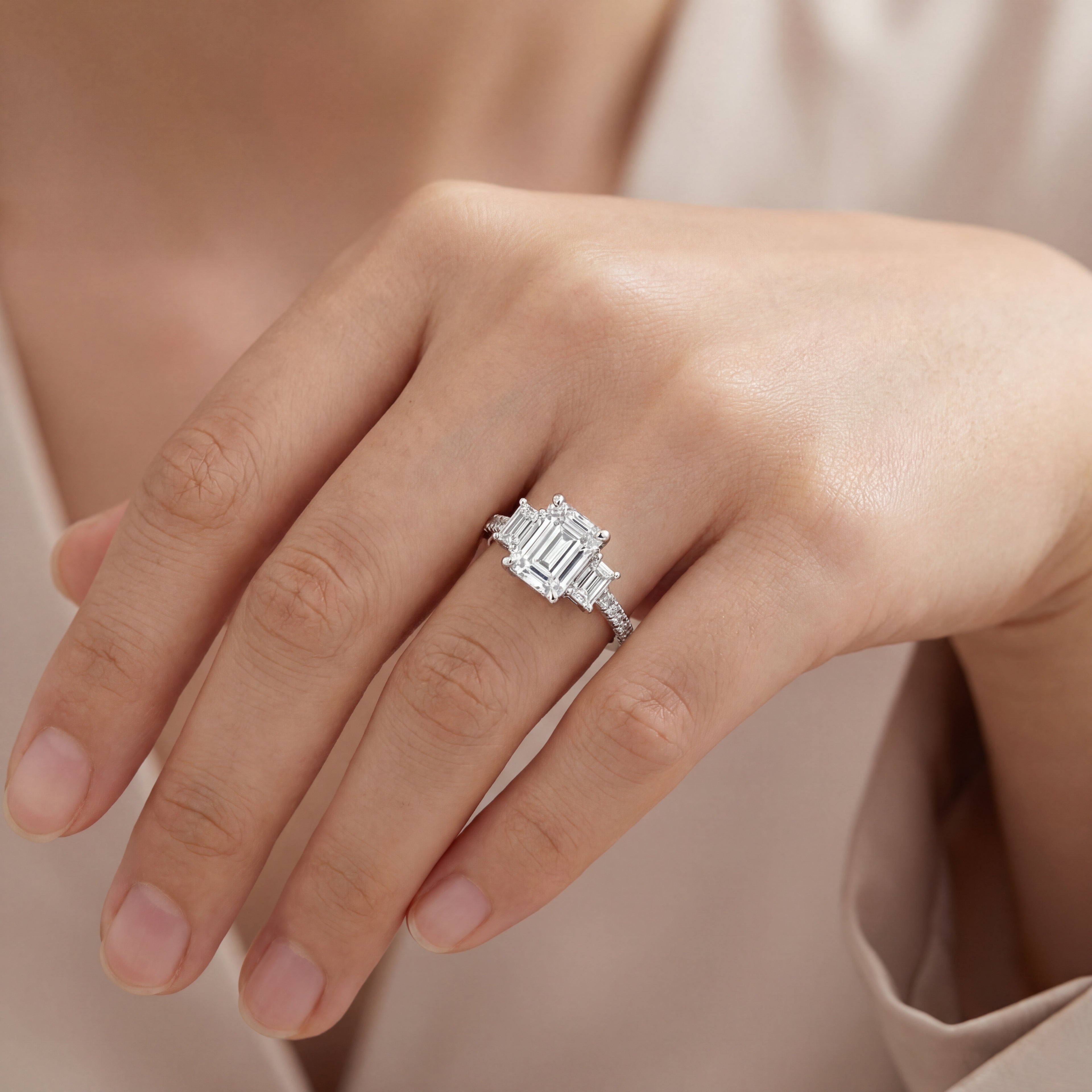 Levendi Classic Trilogy - Emerald Cut Engagement Ring