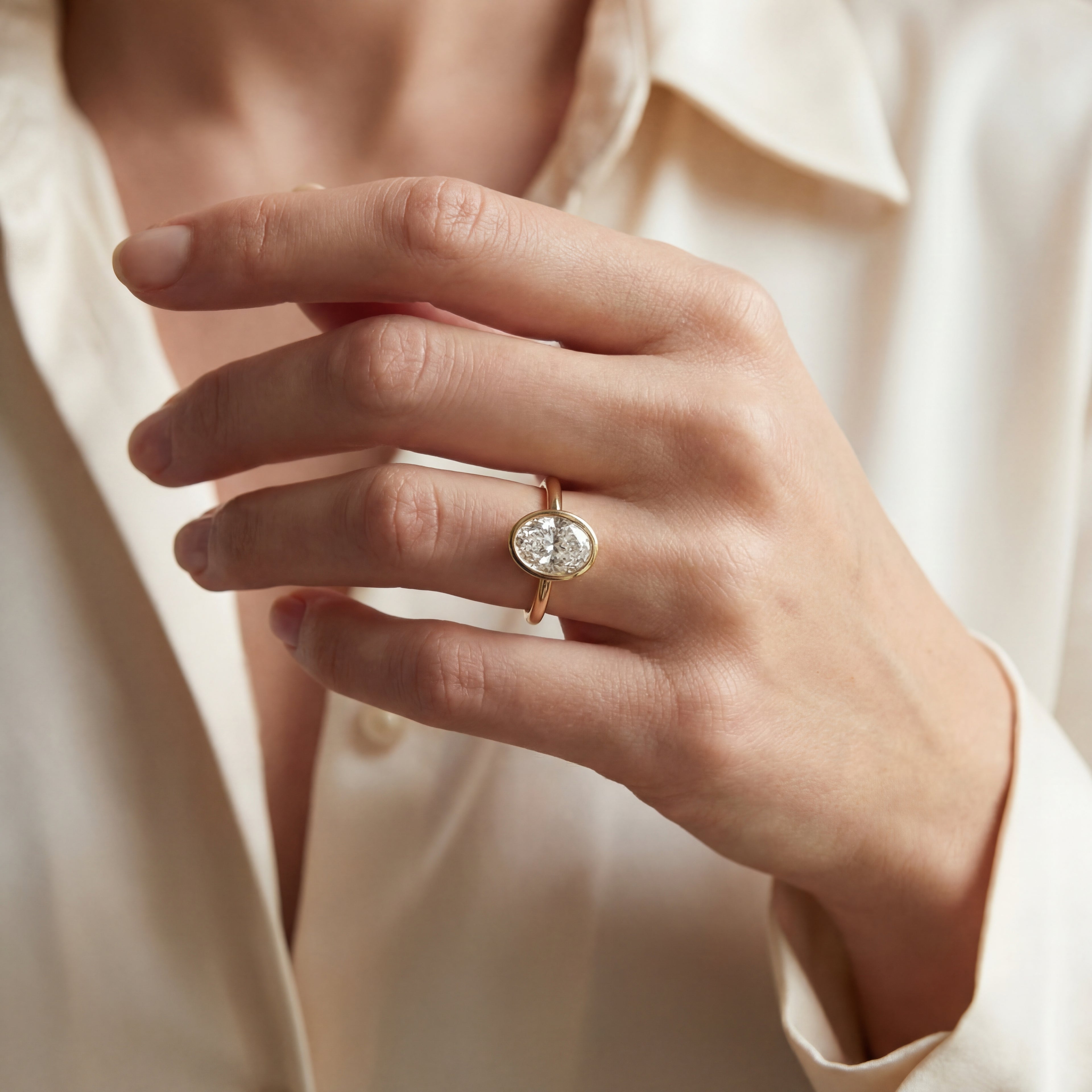 Levendi Wave of Love - Oval Cut Bezel Set Engagement Ring