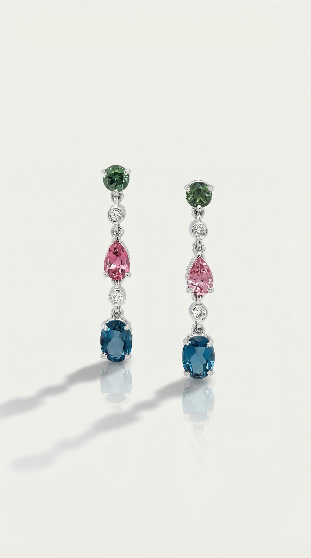 Parti Sapphire, Pink Tourmaline & London Blue Topaz Drop Earrings — Levendi Jewellers