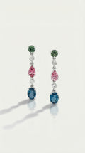 Parti Sapphire, Pink Tourmaline & London Blue Topaz Drop Earrings