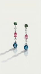 Parti Sapphire, Pink Tourmaline & London Blue Topaz Drop Earrings — Levendi Jewellers