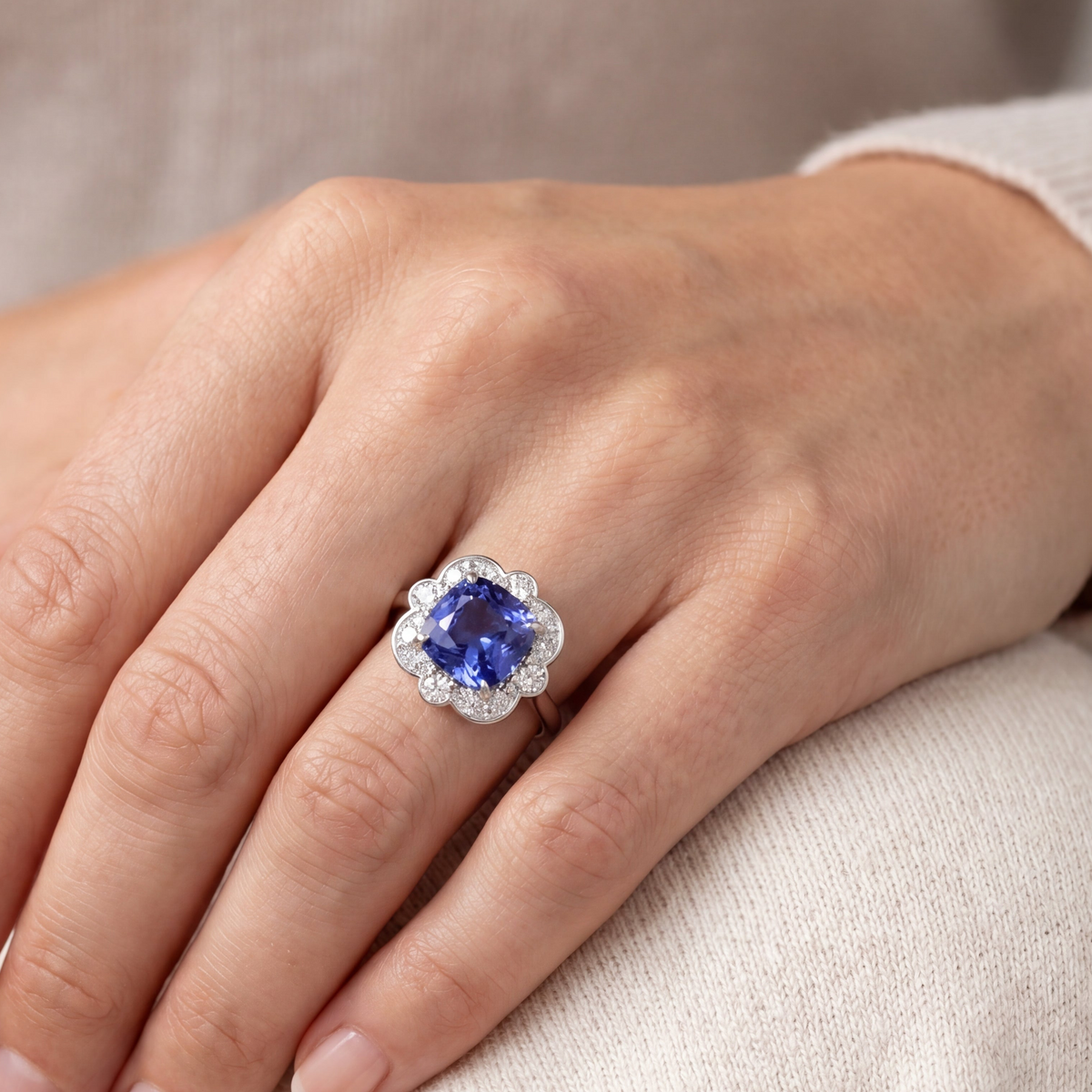 Levendi Tanzanite Flower of Love Ring, view 2 — Levendi Jewellers