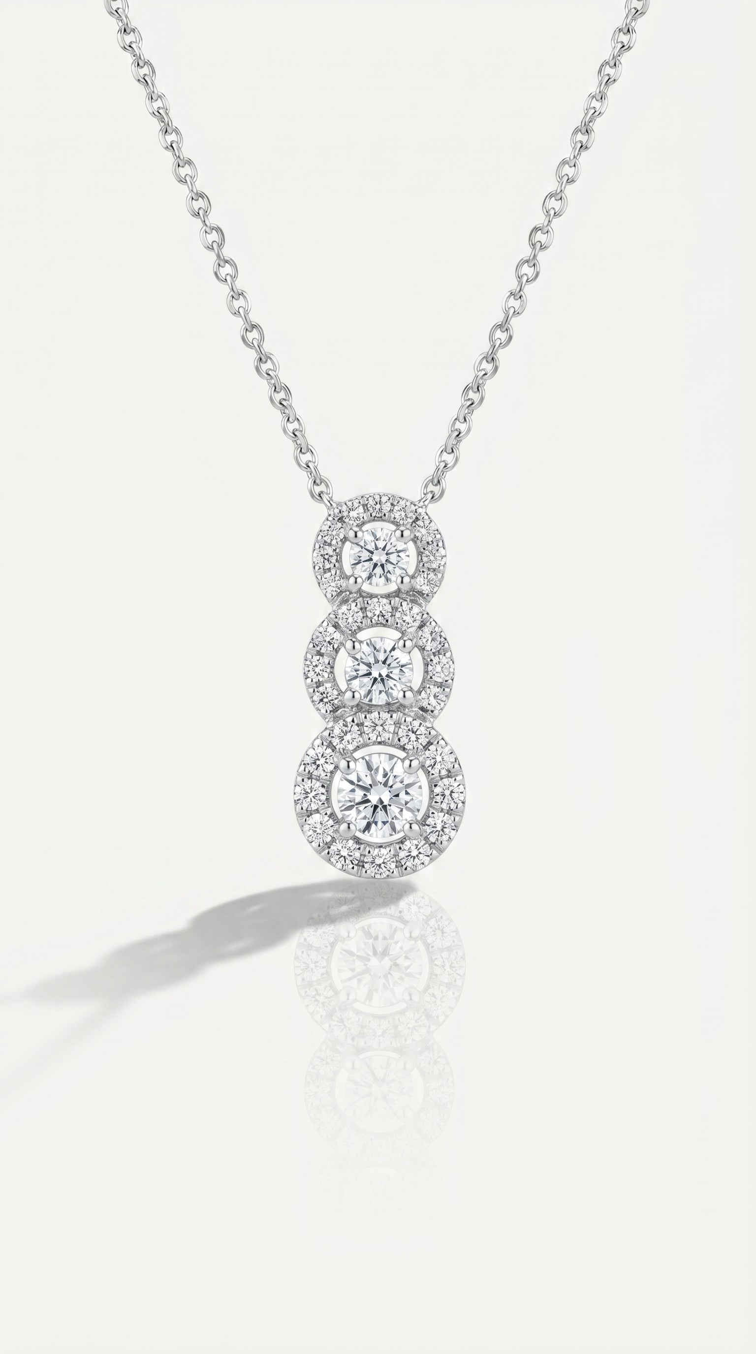 White Gold Diamond 3 Halo Necklace