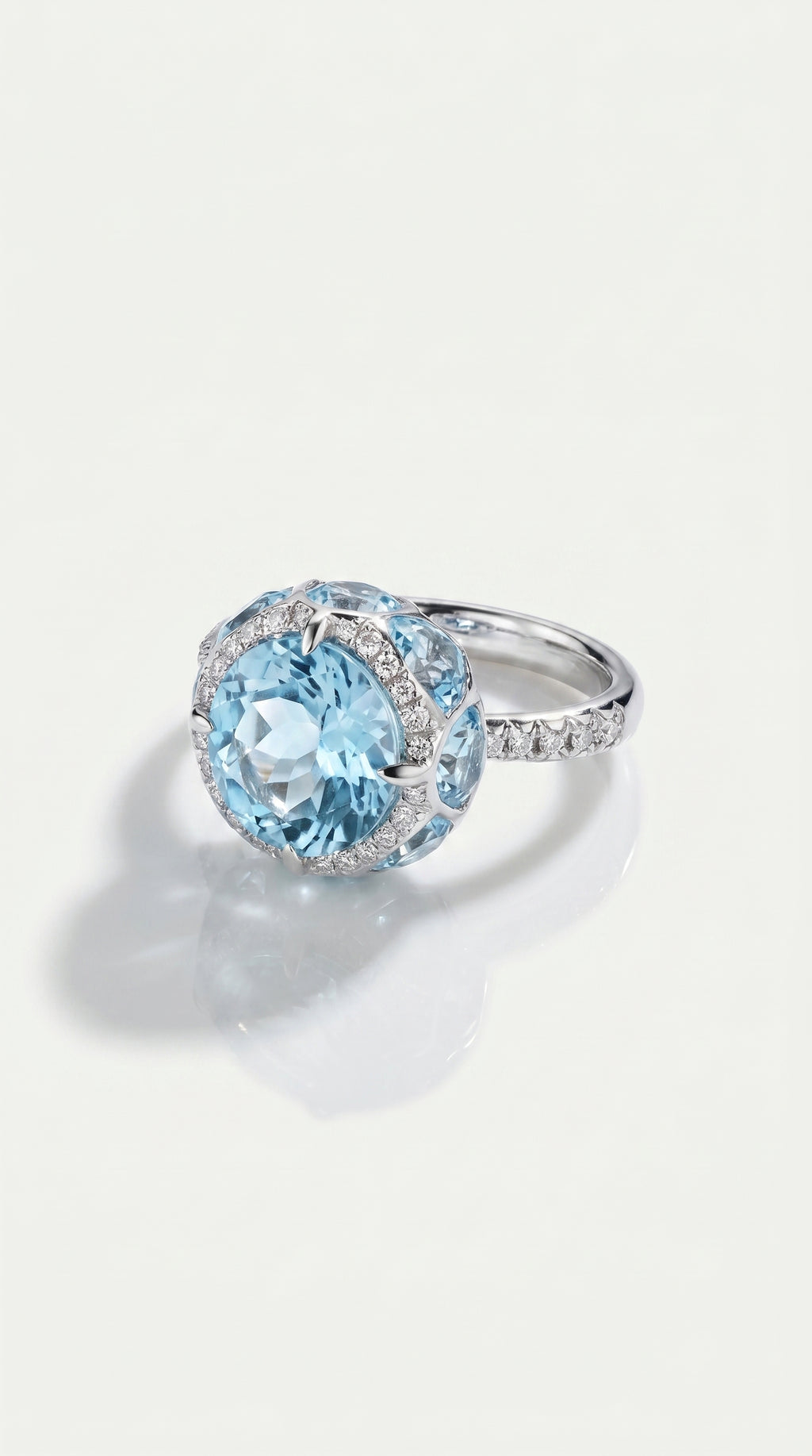 Sky Blue Topaz Hidden Halo 8 Topaz Trillion Cut & Diamond Ring — Levendi Jewellers