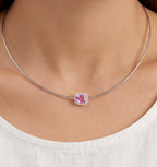 Omega Pink Sapphire Emerald Cut Halo — Levendi Jewellers