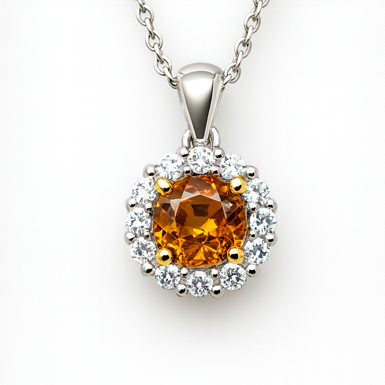 Astra Cognac Halo Diamond Pendant