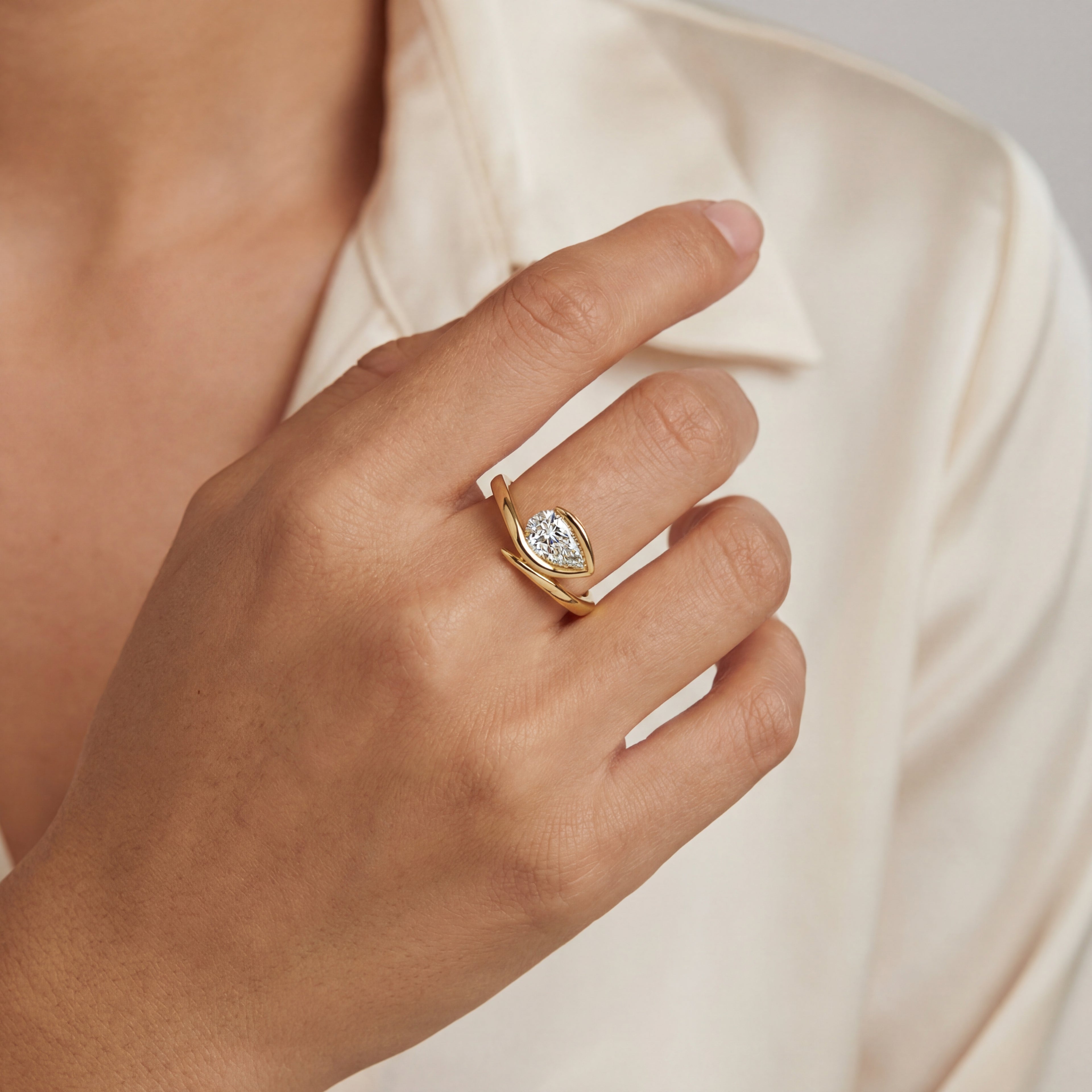 Levendi Wave of Love - East West Pear Engagement Ring