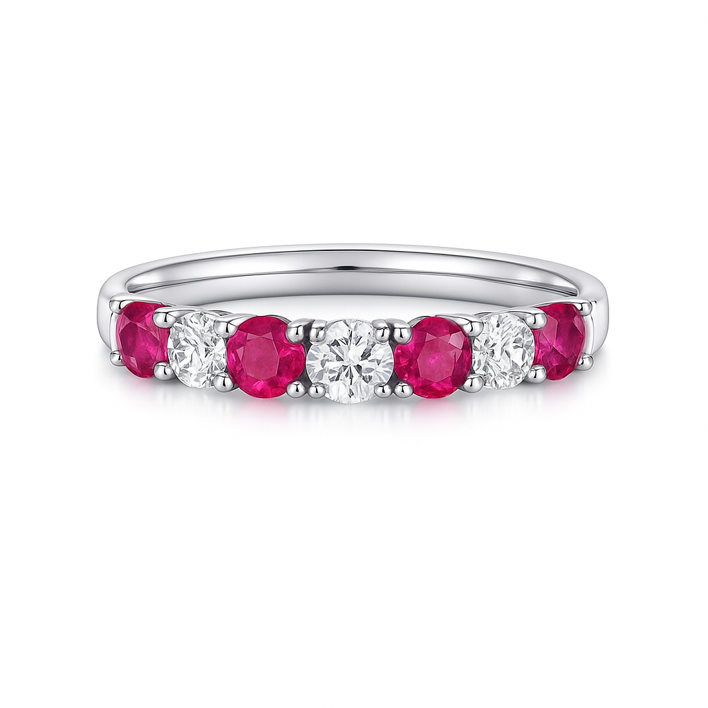 Rubies & Diamonds Round Brilliant Cut Wedding Band