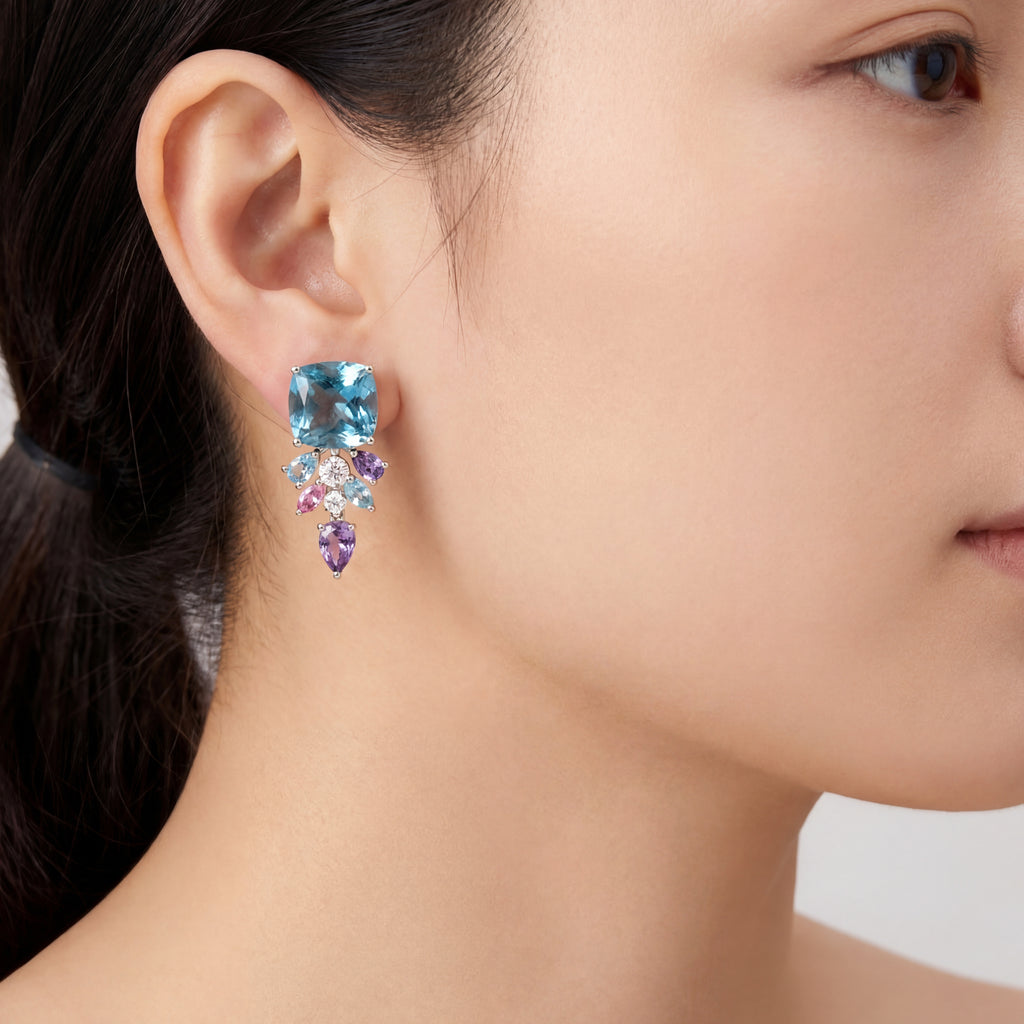 Neptune's Garden - Sky Blue Topaz Earrings 9.29ct, view 2 — Levendi Jewellers