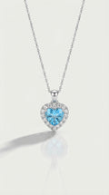 Classic - Heart Aquamarine Halo Diamond Pendant