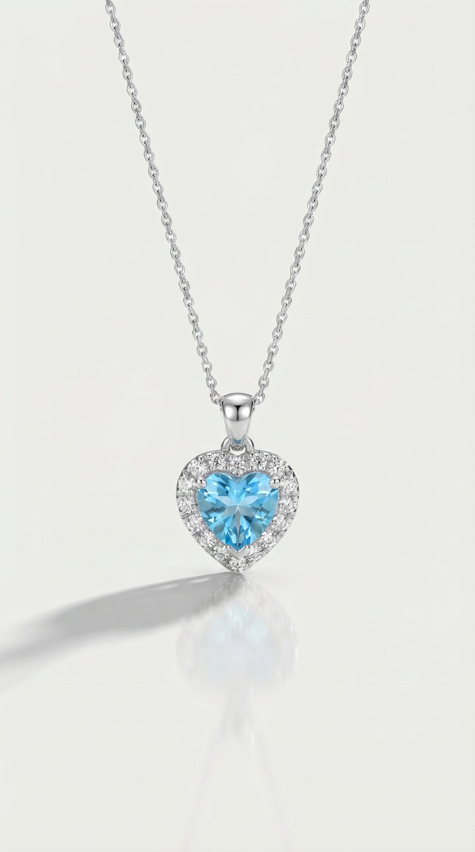 Classic - Heart Aquamarine Halo Diamond Pendant