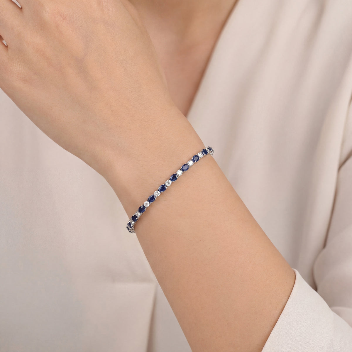 Alternating Sapphire & Diamond Bracelet, view 2 — Levendi Jewellers