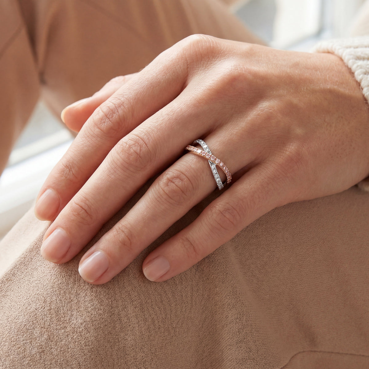 Argyle Essence - Elyra Diamonds Crossover Ring, view 2 — Levendi Jewellers