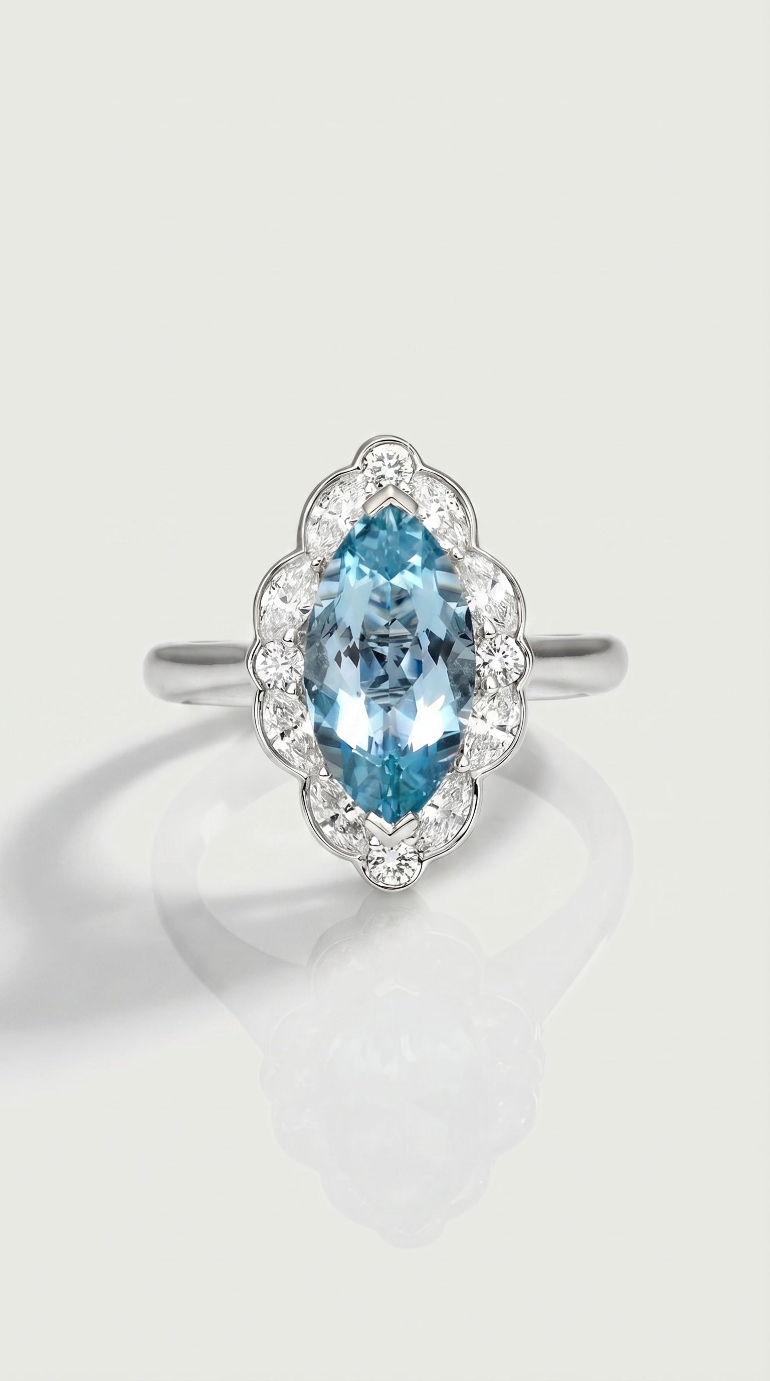 Aquamarine Marquise Cut & Diamond Dress Ring