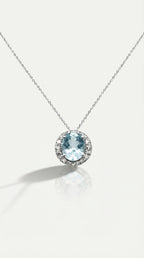 Classic - Aquamarine Halo Pendant — Levendi Jewellers
