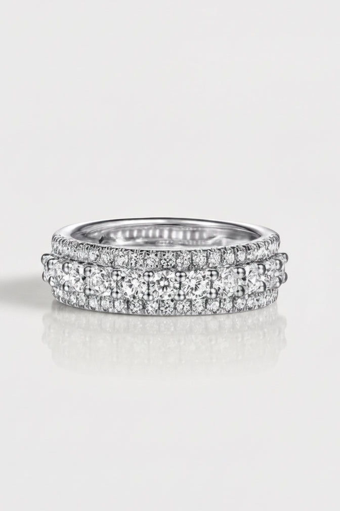 Wedding Band - Wide White Gold Claw Set Diamond Band with Round — Levendi Jewellers