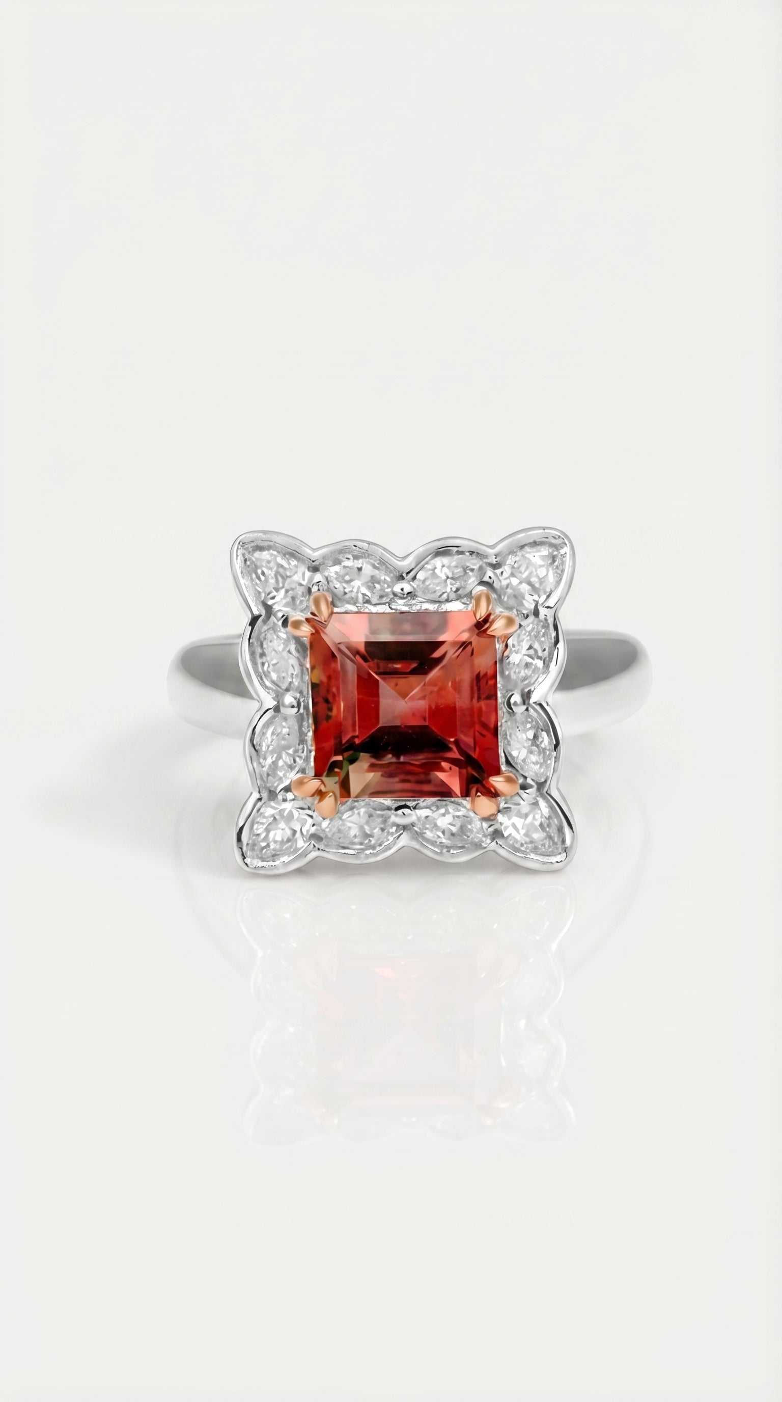 Square Pink Tourmaline & Diamond Ring