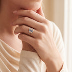 Levendi Wave of Love - Diamond & Sapphire Baguette Engagement Ring, view 2 — Levendi Jewellers