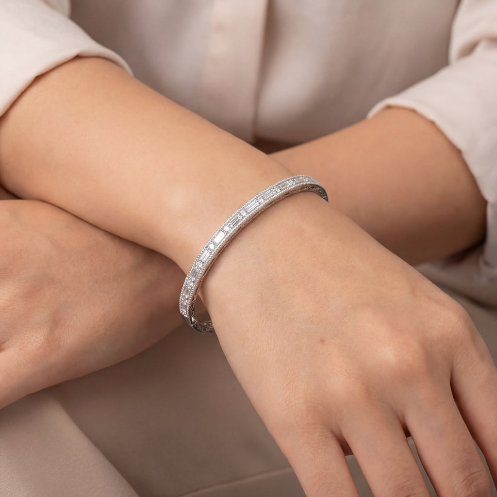Baguette-Set Diamond Bangle, view 2 — Levendi Jewellers