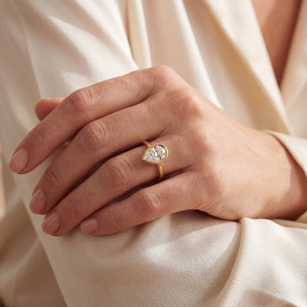 Levendi Wave of Love - Pear Cut Bezel Set Engagement Ring, view 2 — Levendi Jewellers