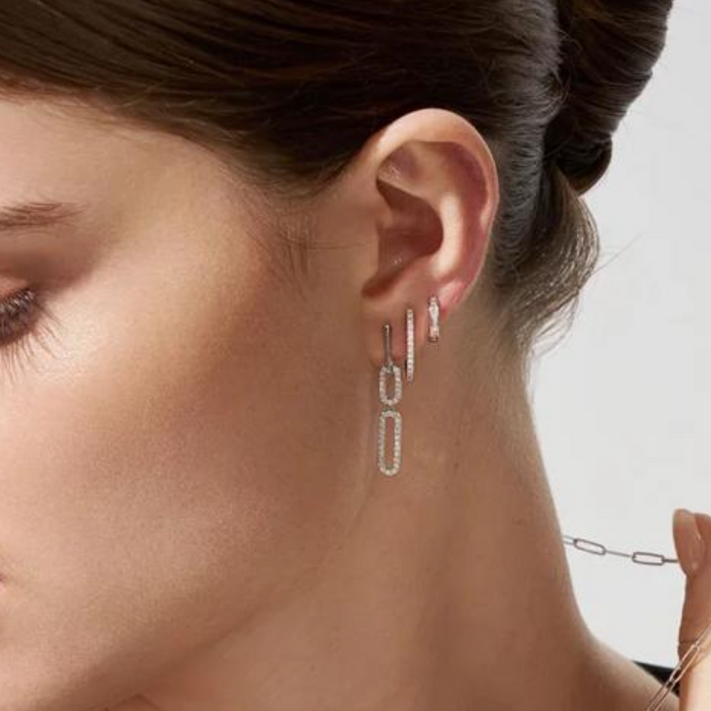 Levendi Essentials - Paper Clip Oval Links Diamond Earrings, view 2 — Levendi Jewellers