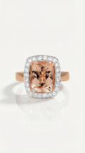 Emerald Cut Pink Morganite & Diamond Ring