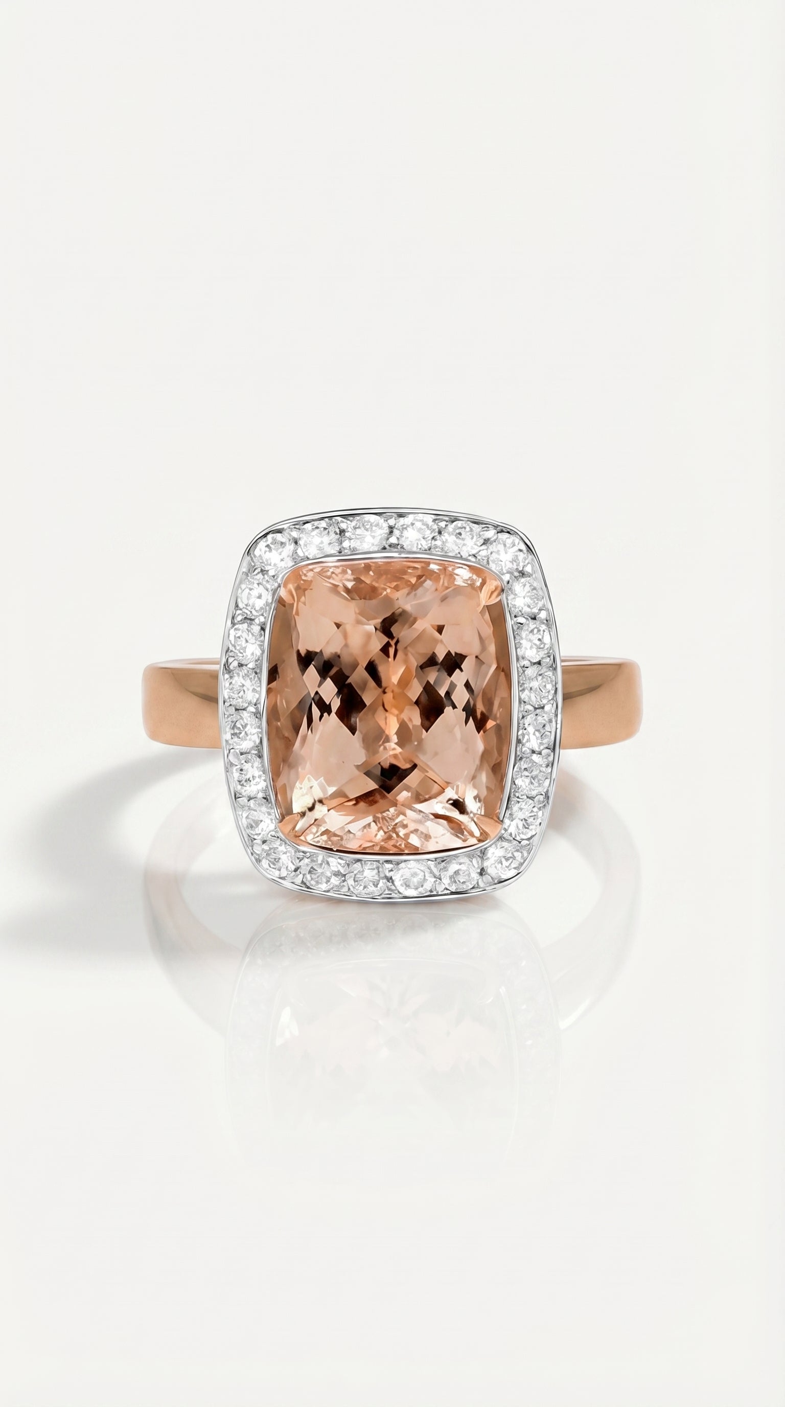 Emerald Cut Pink Morganite & Diamond Ring