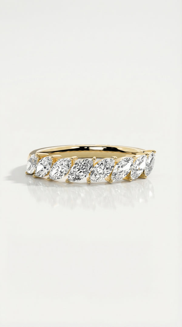 Wedding Band 8 Marquise Diamonds Off Set — Levendi Jewellers