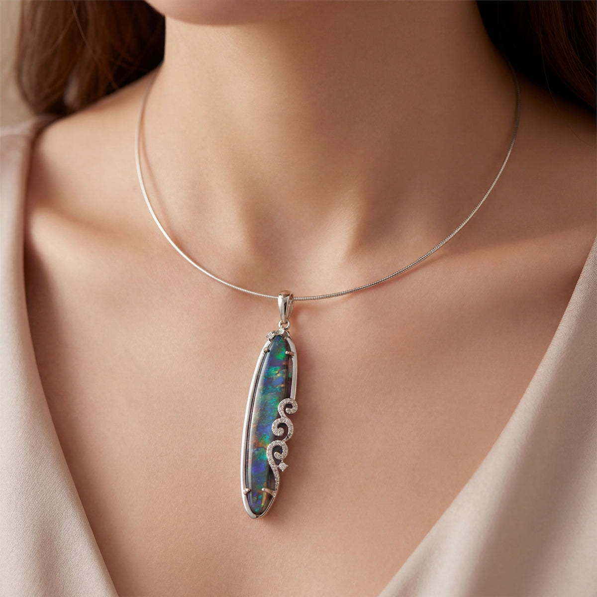 Australian Boulder Opal & Diamonds Pendant - 30.00ct, view 2 — Levendi Jewellers