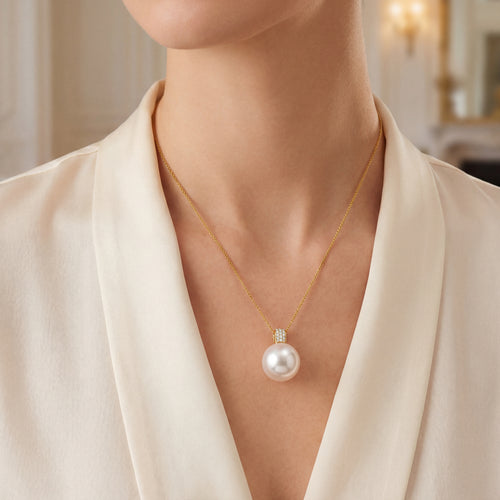 Australian South Sea Pearl - Round 15 mm Diamonds Bail Pendant