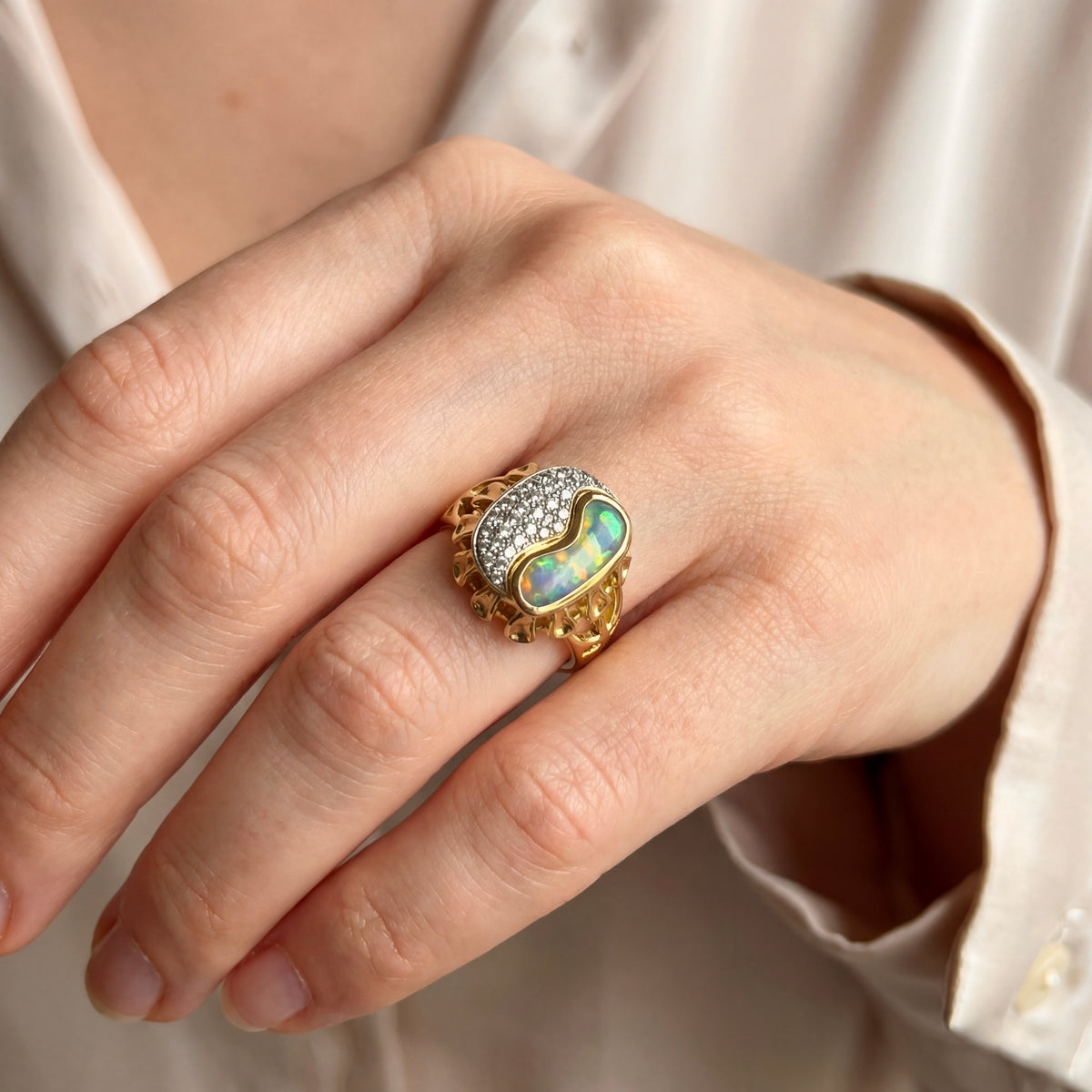 Australian Boulder Opal & Diamonds Ring, view 2 — Levendi Jewellers