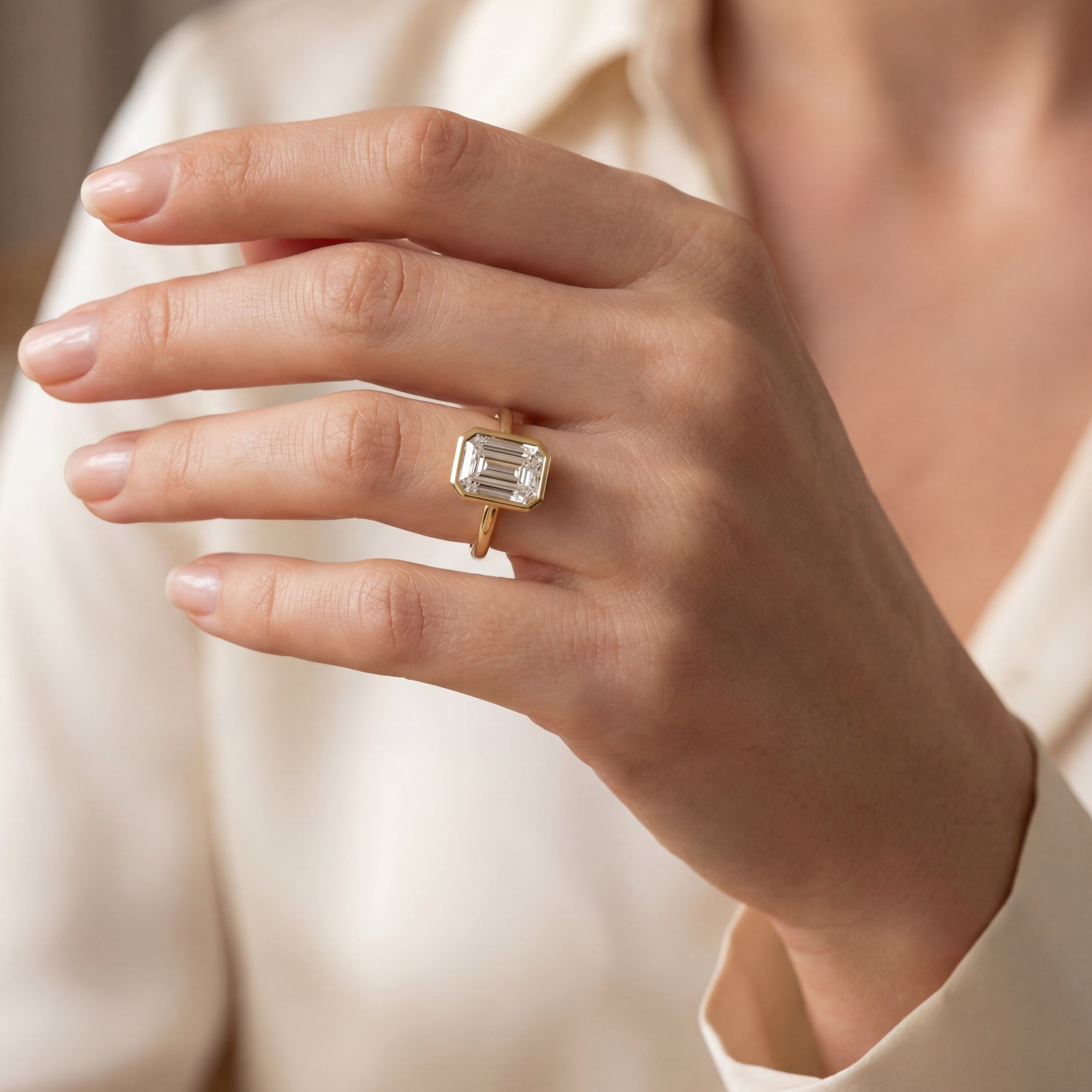 Levendi Wave of Love - Emerald Cut Bezel Engagement Ring